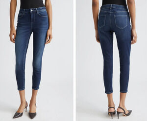 L'AGENCE Margot Bolton High Rise Cropped Skinny Jeans 26 Medium Wash Stretch